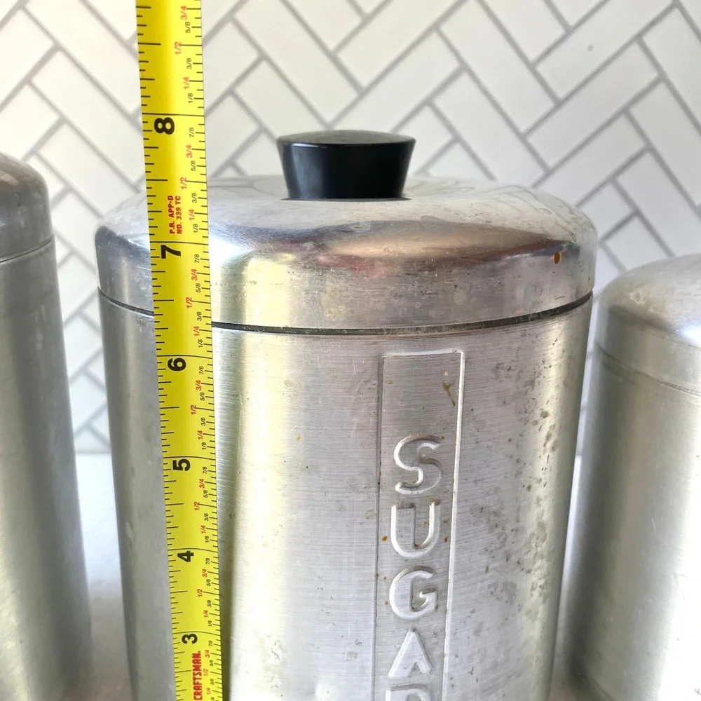 1950s Vintage Spun Aluminum Kitchen Canister Set of 4 Nesting Art Deco MCM